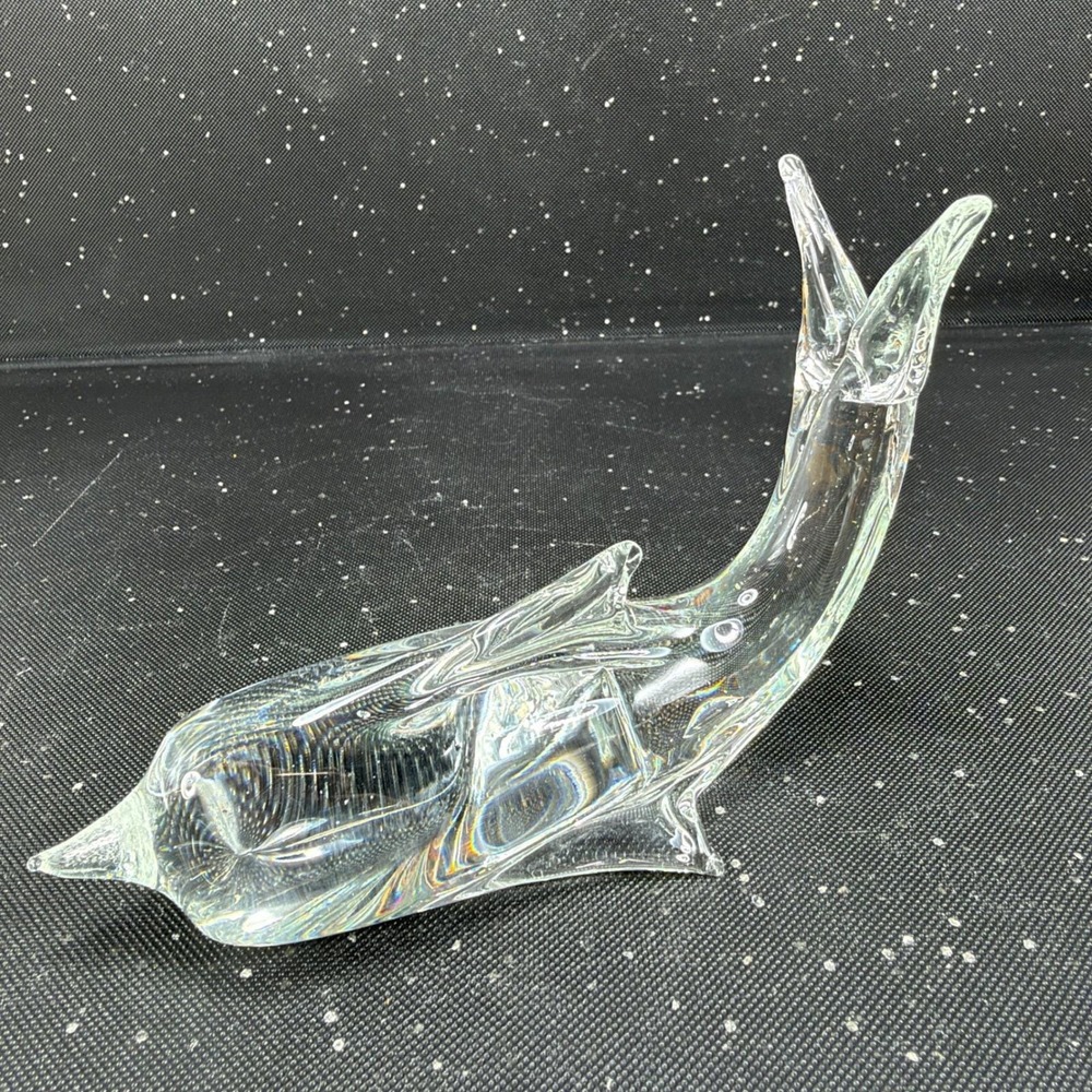 MCM Clear Glass Dolphin Figurine Hand Blown Art Glass Sculpture 4x5 Vintage